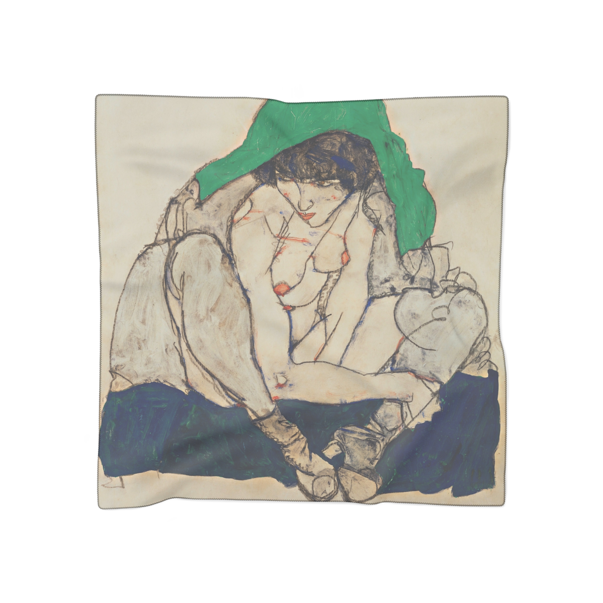 egon schiele crouching woman with green headscarf