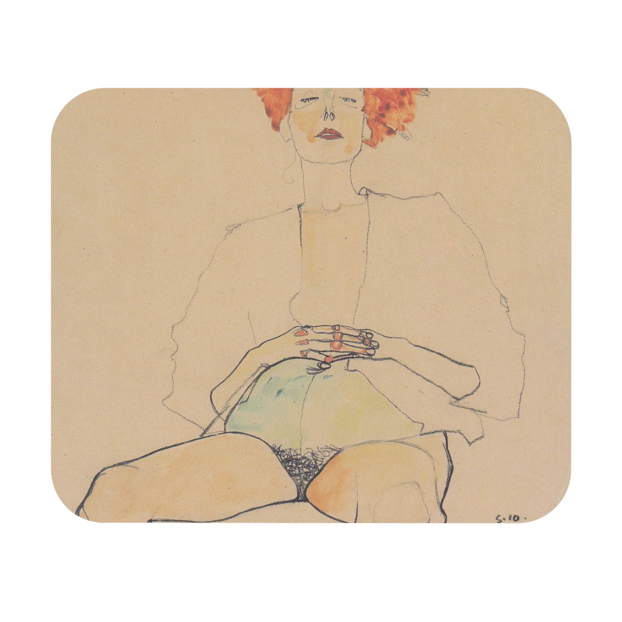 egon schiele – sitzender halbakt mit rotem haar – 1910