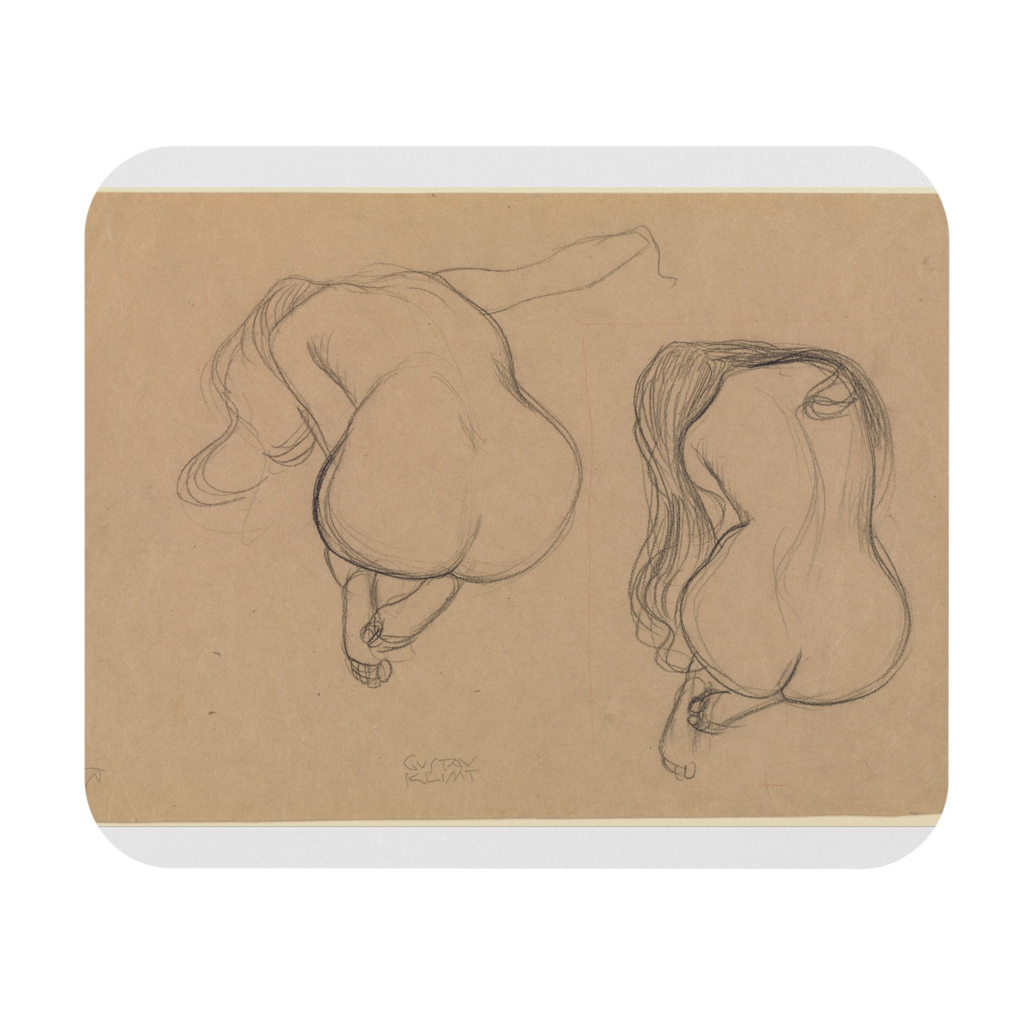 Gustav Klimt (Austrian - Two Studies of a Seated Nude with Long Hair