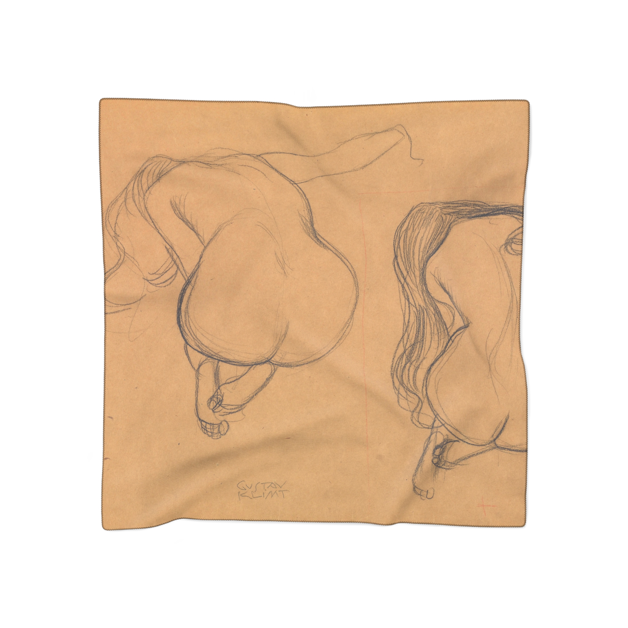 Gustav Klimt (Austrian - Two Studies of a Seated Nude with Long Hair