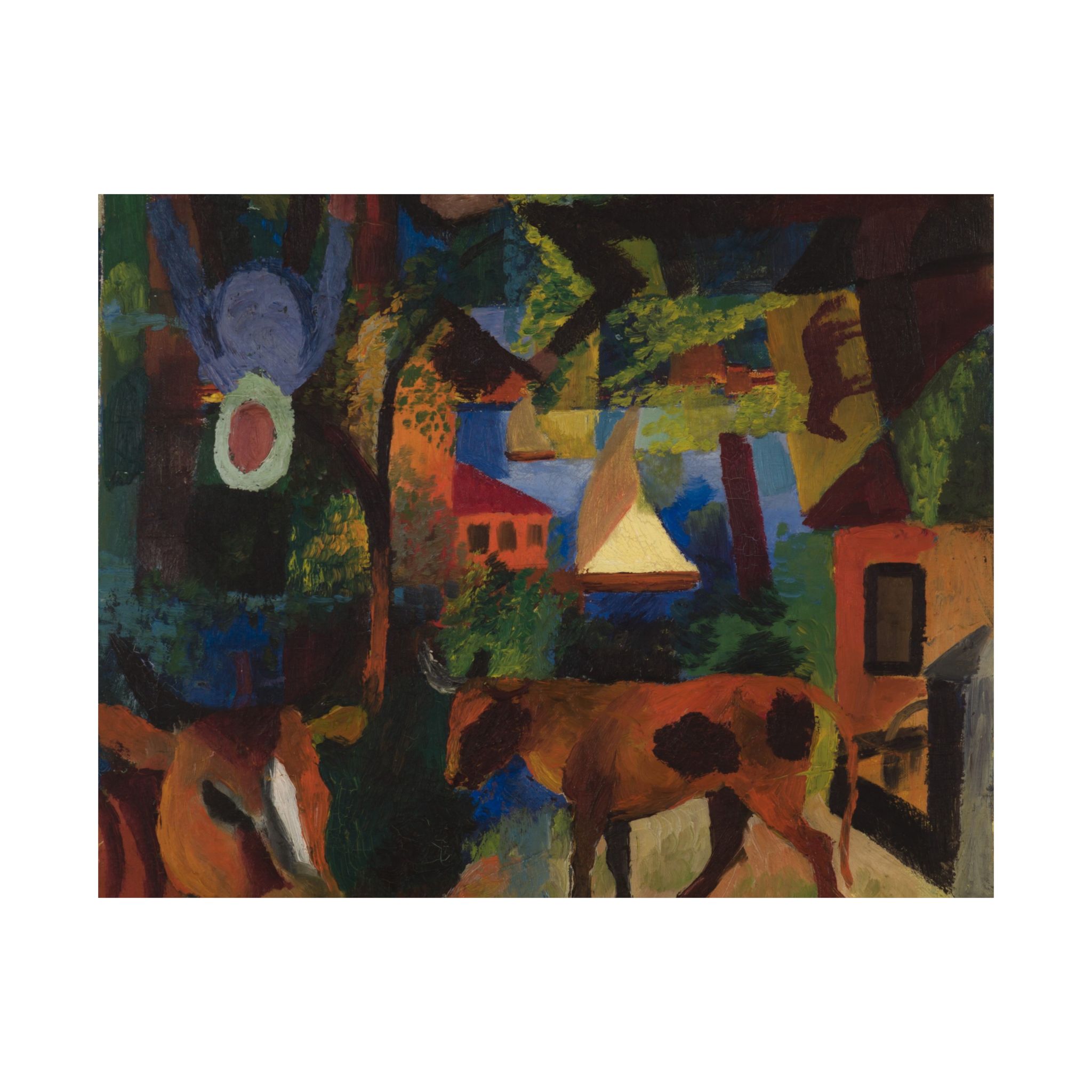 august macke landscape with cows, sailboat, and figures august macke landscape with cows, sailboat, and figures