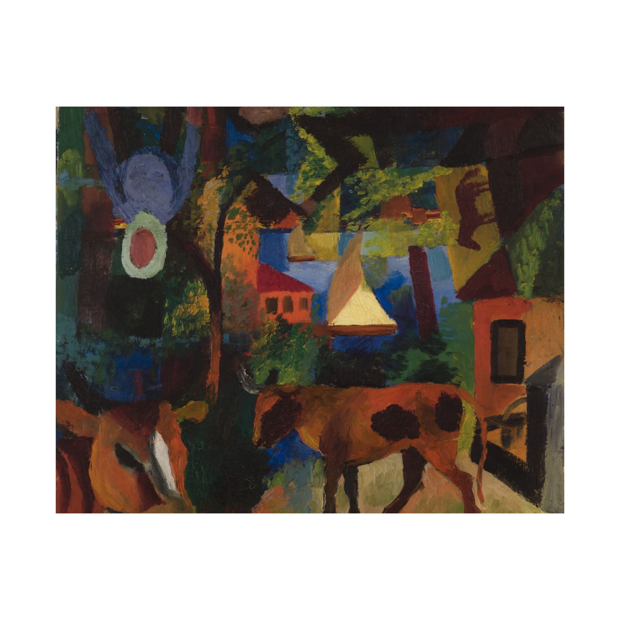 august macke landscape with cows, sailboat, and figures august macke landscape with cows, sailboat, and figures