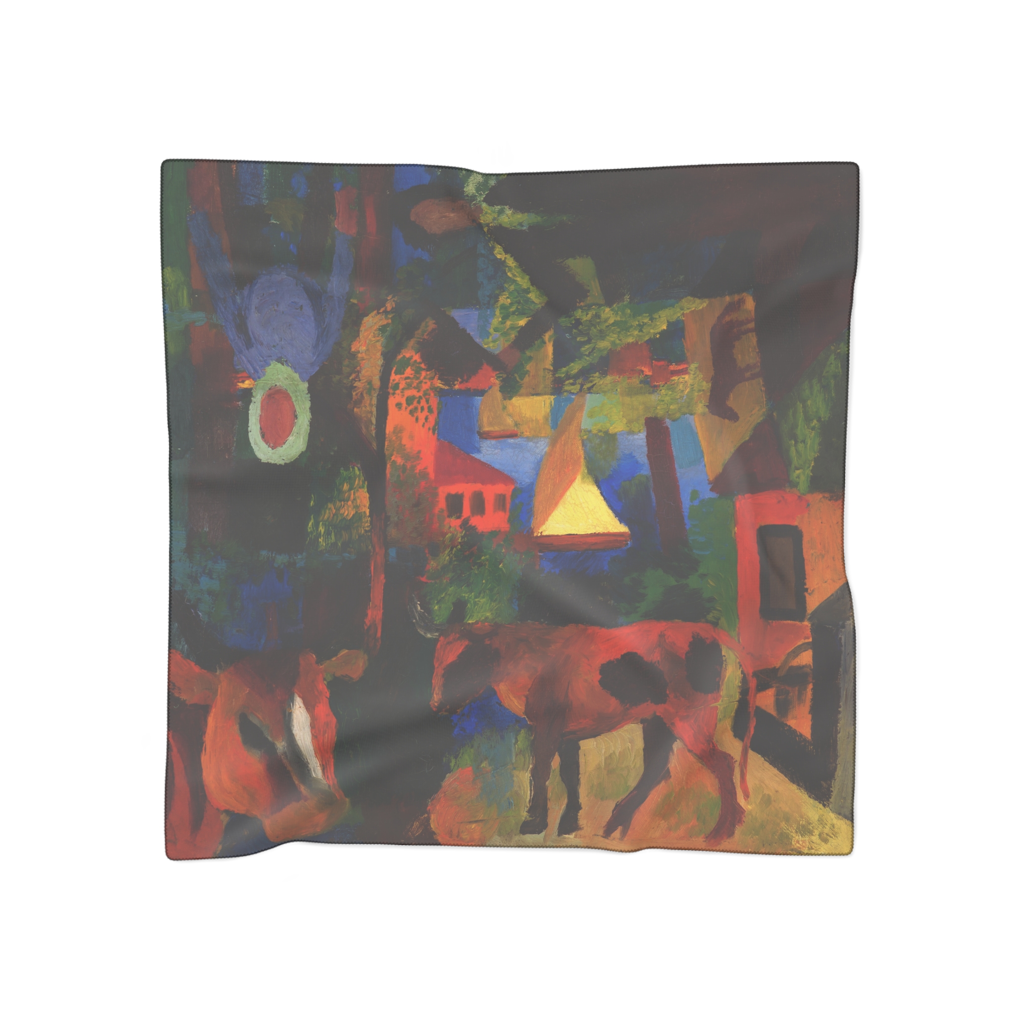 august macke landscape with cows, sailboat, and figures august macke landscape with cows, sailboat, and figures